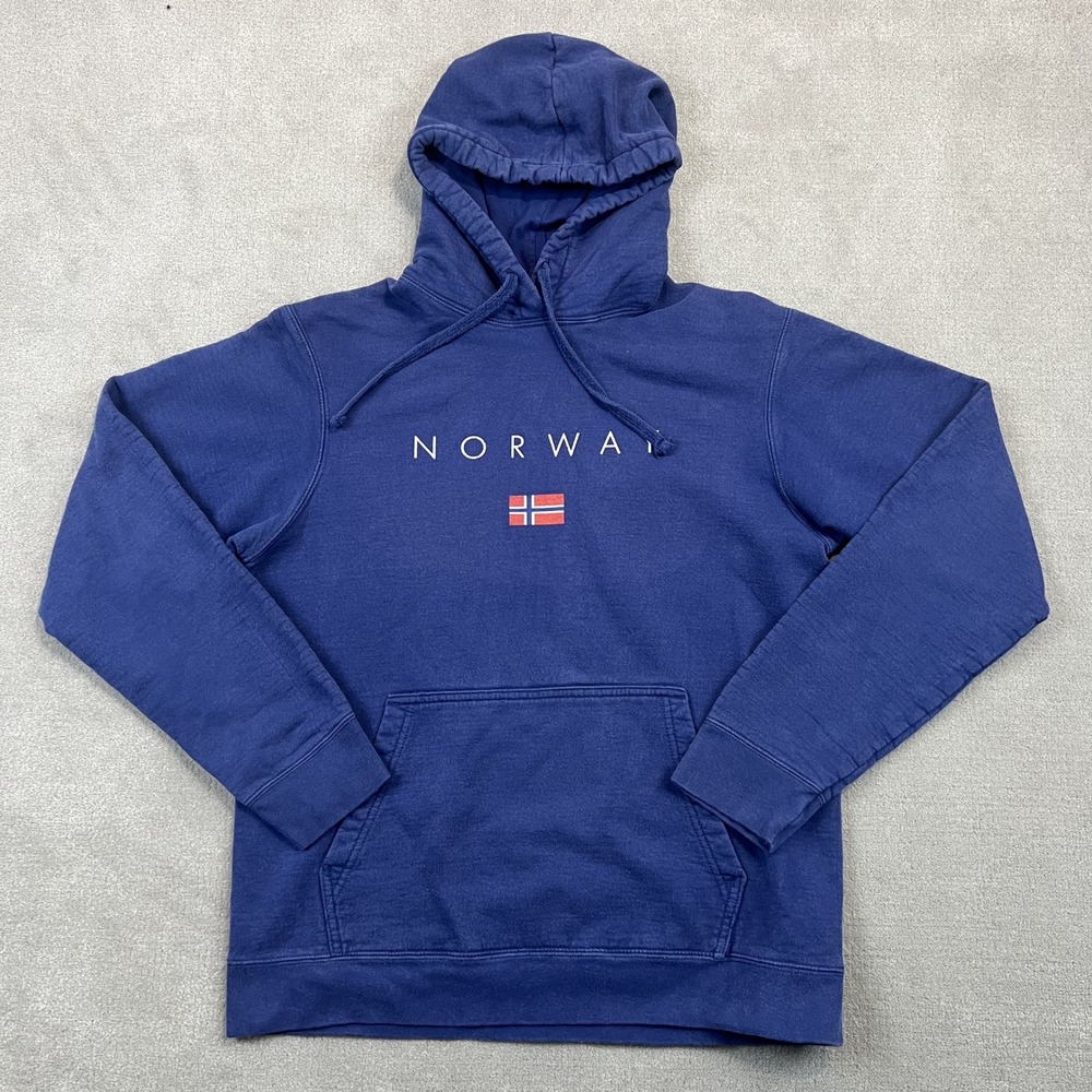 Port & Company Norway Hoodie Mens Medium Navy Blue Flag Graphic Travel Pullover